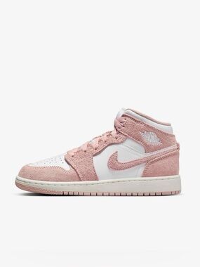 NEW [Jordan] 1 Mid SE Mid-Top Sneakers Shoes White/Pink, Youth 6.5 / Ladies 8.0